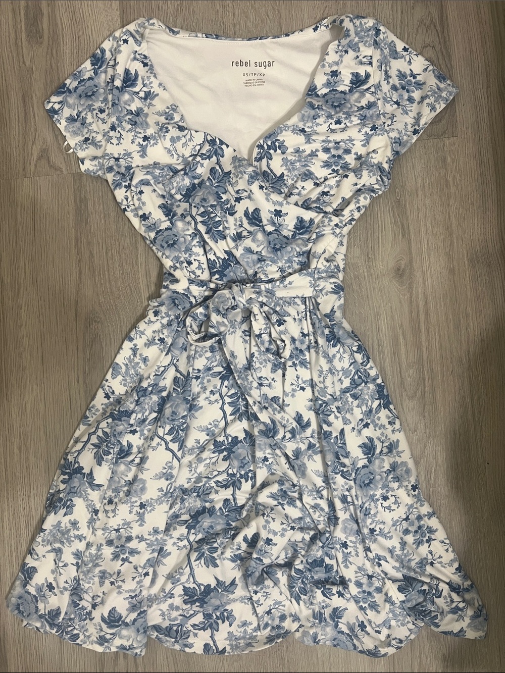Rebel Sugar White Dress with Blue Floral Print